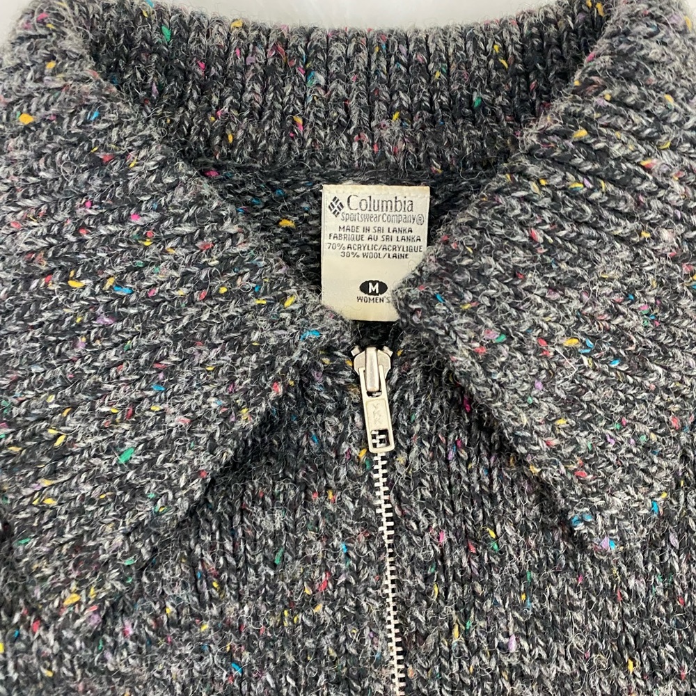 Columbia Womens Sweater Medium Wool Full Zip Gray Ribbed Collar Acrylic - Picture 4 of 5